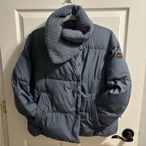 UGG Light Slate Blue Quilted Puffer Jacket with Logo Patch